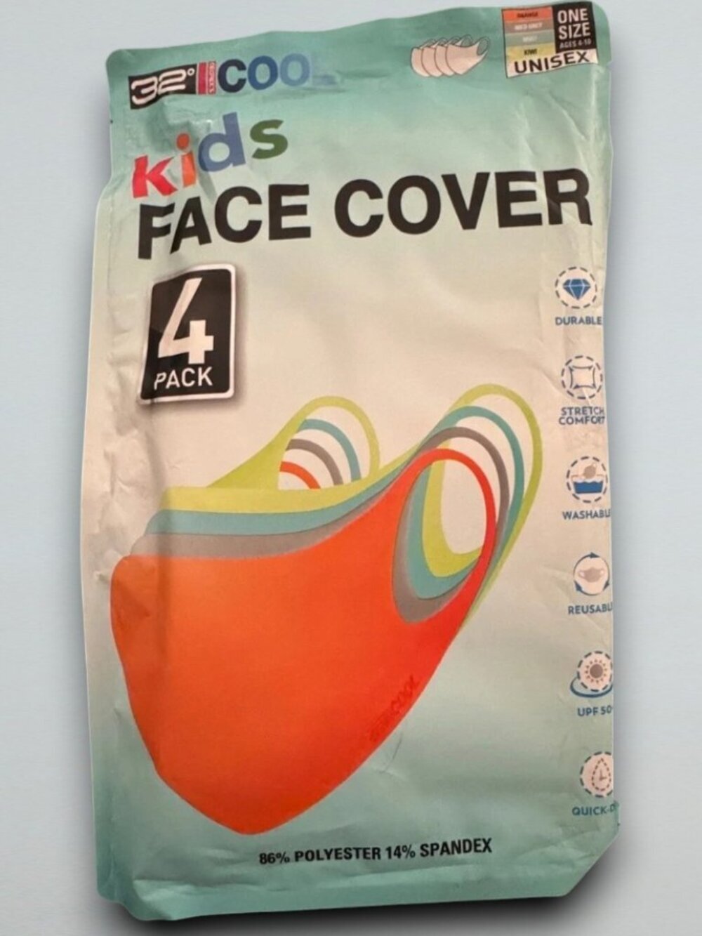 Kids Orange Reusable Face Covers 4-Pack One Size